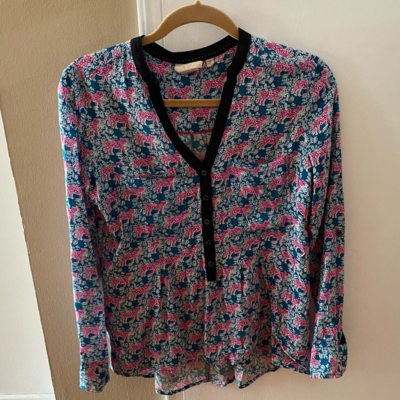 Anthropologie Vanessa Virginia Tiger Print Blouse size 4 - Picture 2 of 7